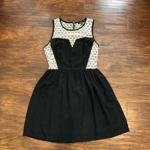 Monteau Black Cream Lace Trim Fit & Flare Dress